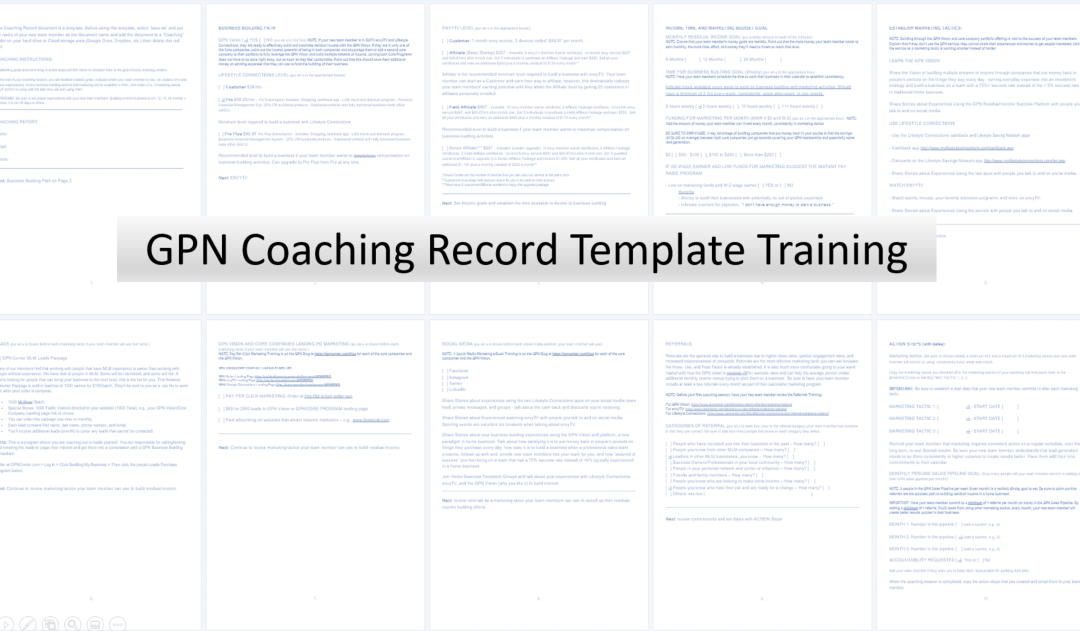 GPN Vision Coaching Record Template Training